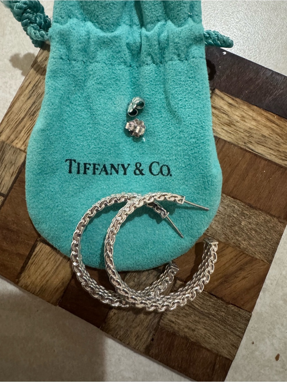 Tiffany & Co. Somerset Mesh Hoop Earrings Sterling Silver 925 Large 35mm Retired
